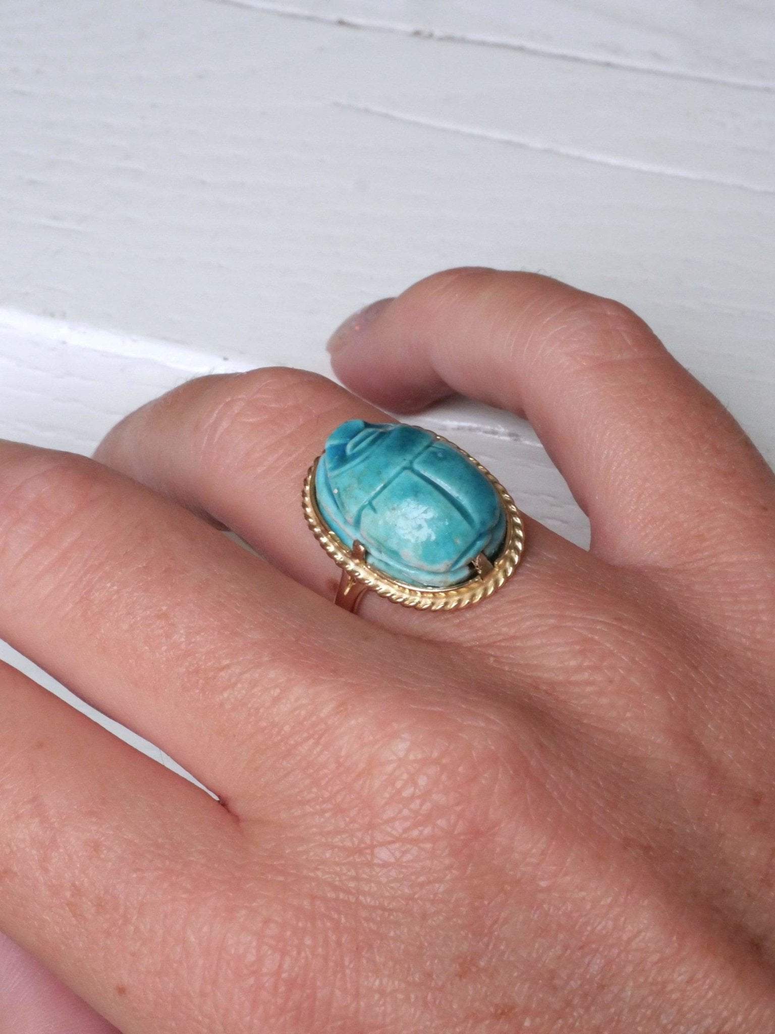 Yellow gold and steatite Scarab ring | Penelope Gallery