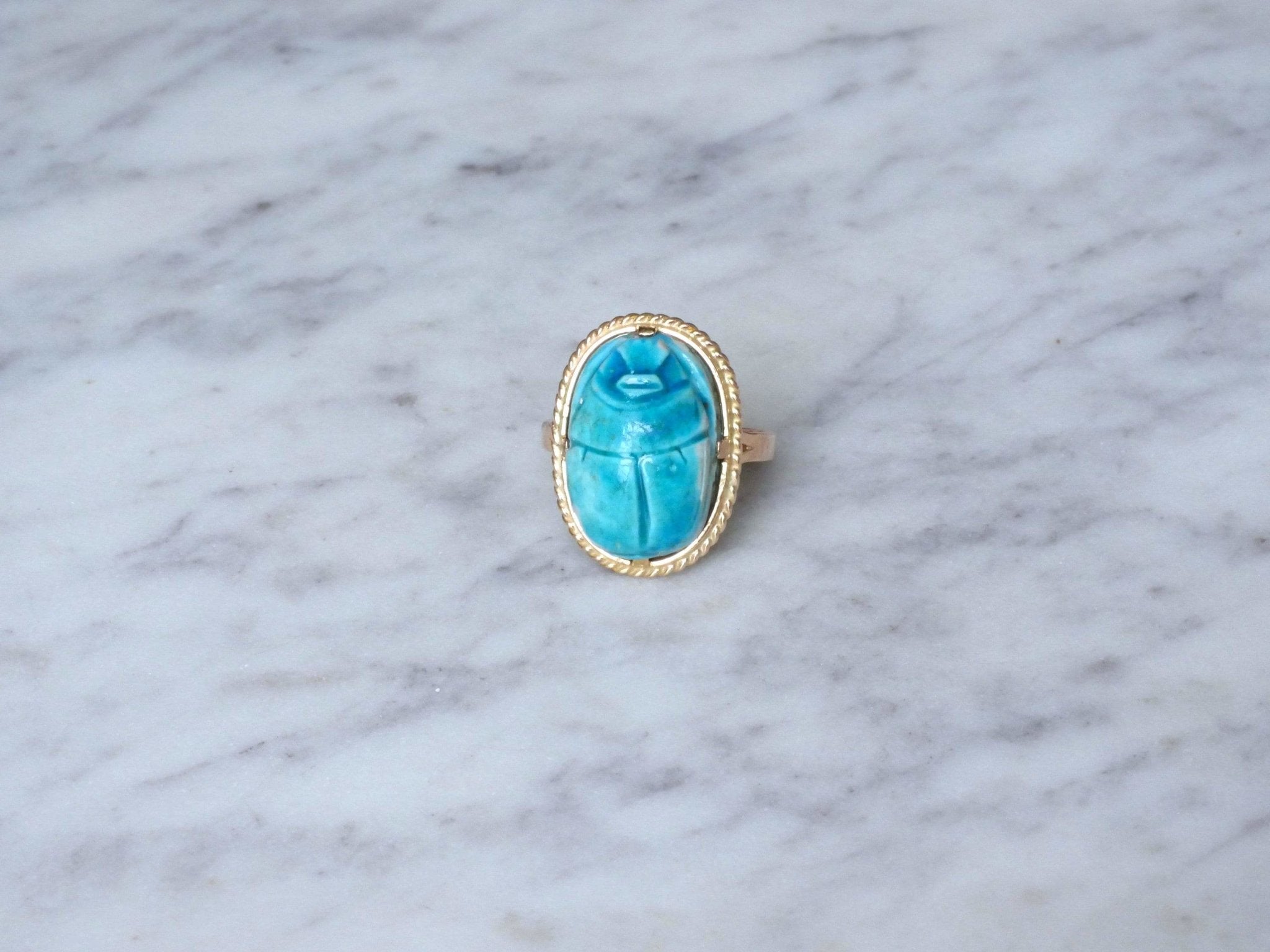 Yellow gold and steatite Scarab ring | Penelope Gallery