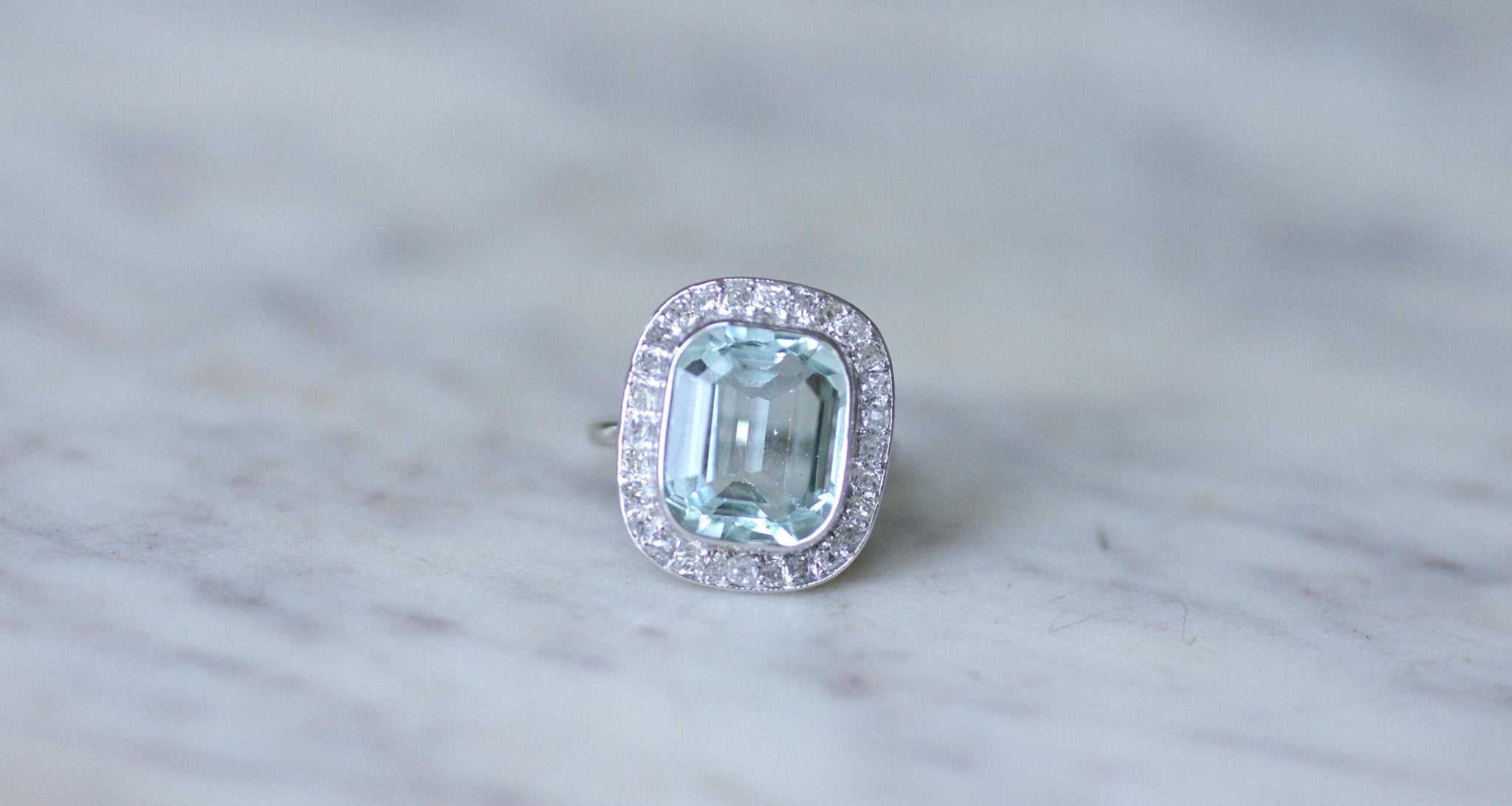 Bague Art Déco Argent 925 Aigue-marine 14x10mm - Taille 53, Occasion