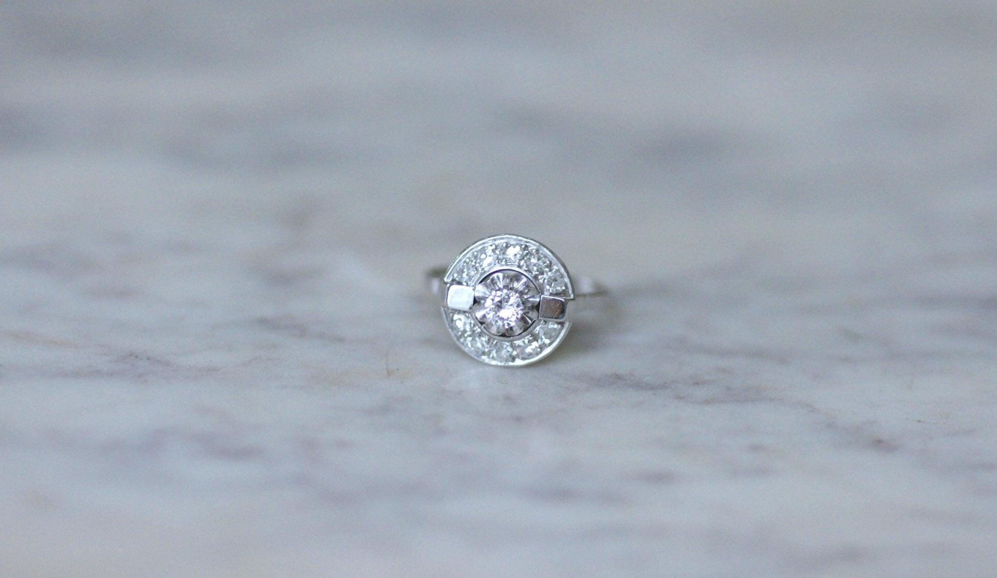 Bague Art Déco Or 18k Avec Diamants Taille Ancienne Et Rose - Années 1920 - Occasion
