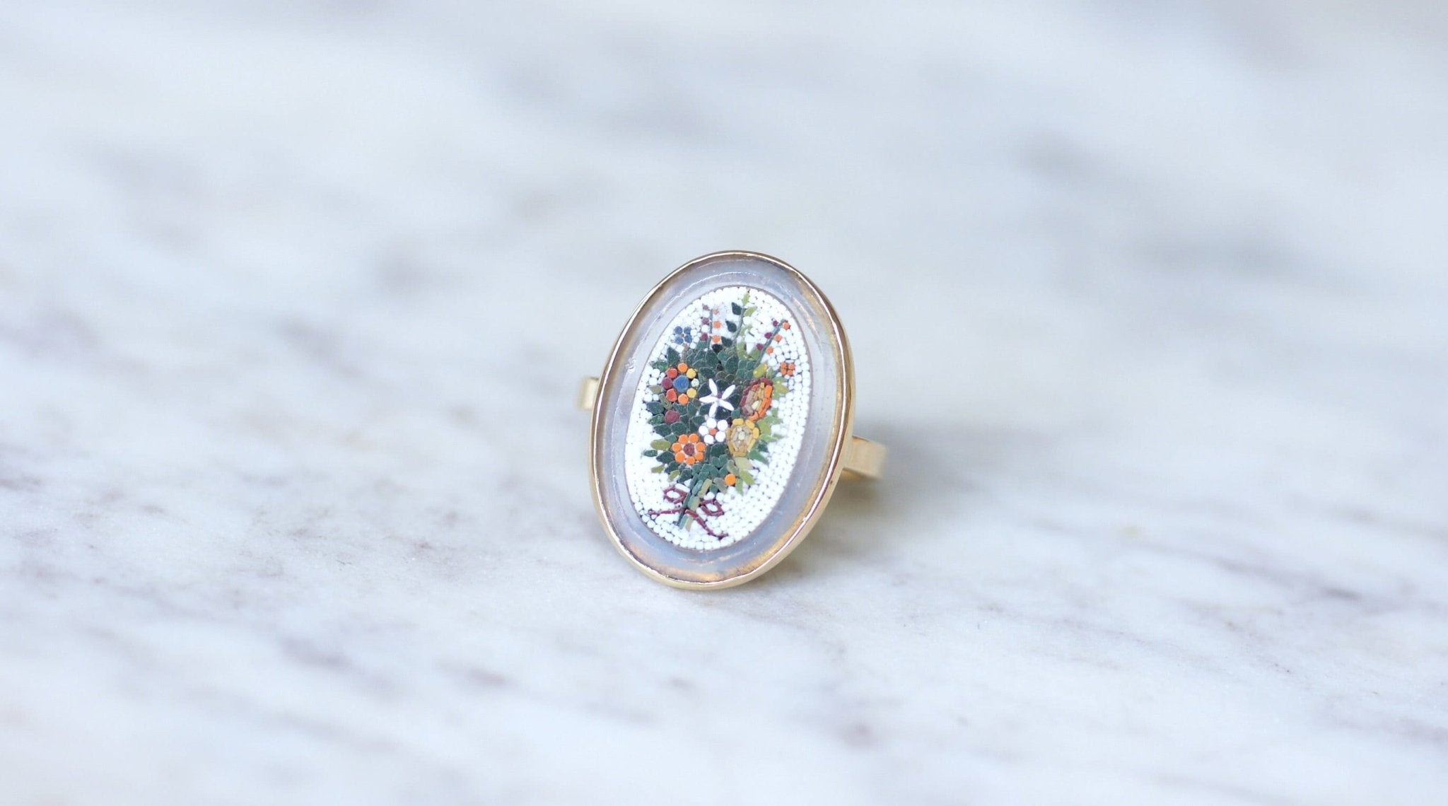 Rare Ensemble Pendentif Et Bague En Micro-mosaïque, Français, Vintage Ancien