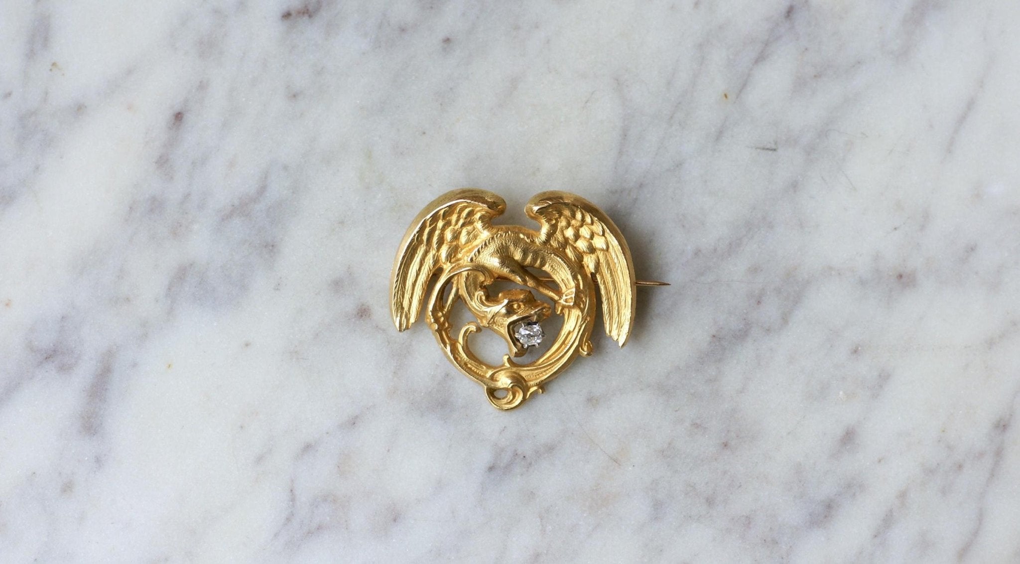 Broche Ancienne époque Édouardienne – Damasquinée Or Et Chimère