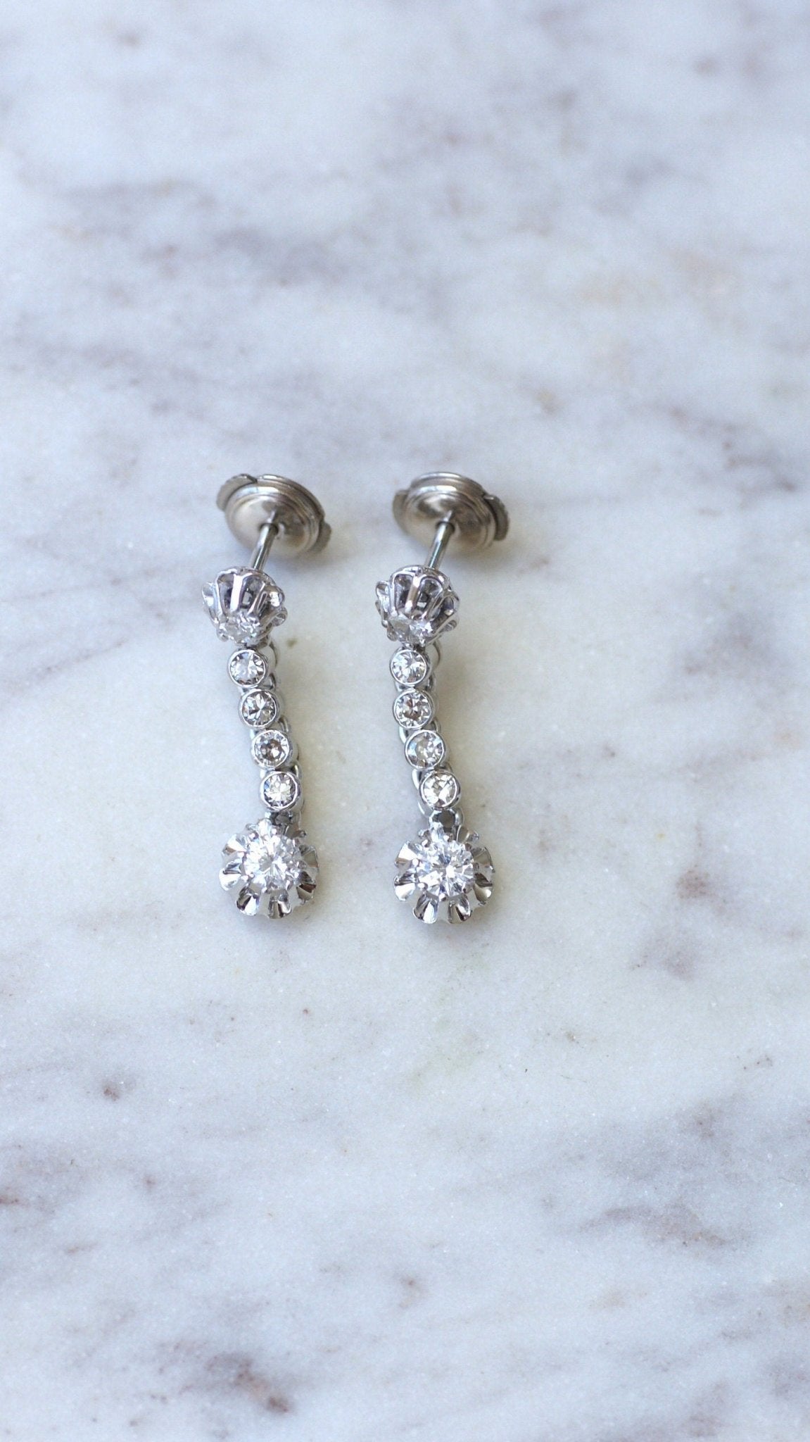 Boucles D'oreilles Art Déco En Or Blanc 14K Avec Diamants - Pendentif Hollywood Régence, Occasion