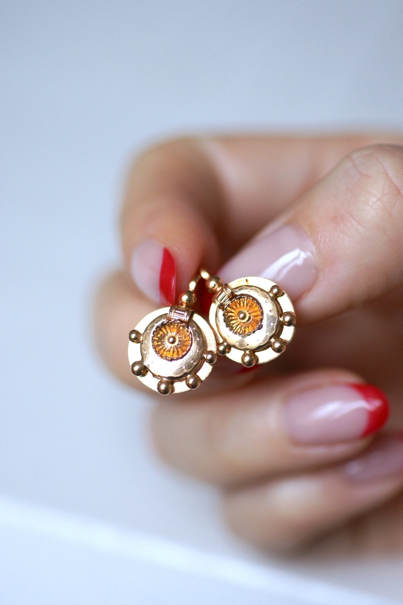 Boucles D'oreilles Pendantes Avec Camées - Or Rose 18 Carats, Style Vintage 19e Siècle