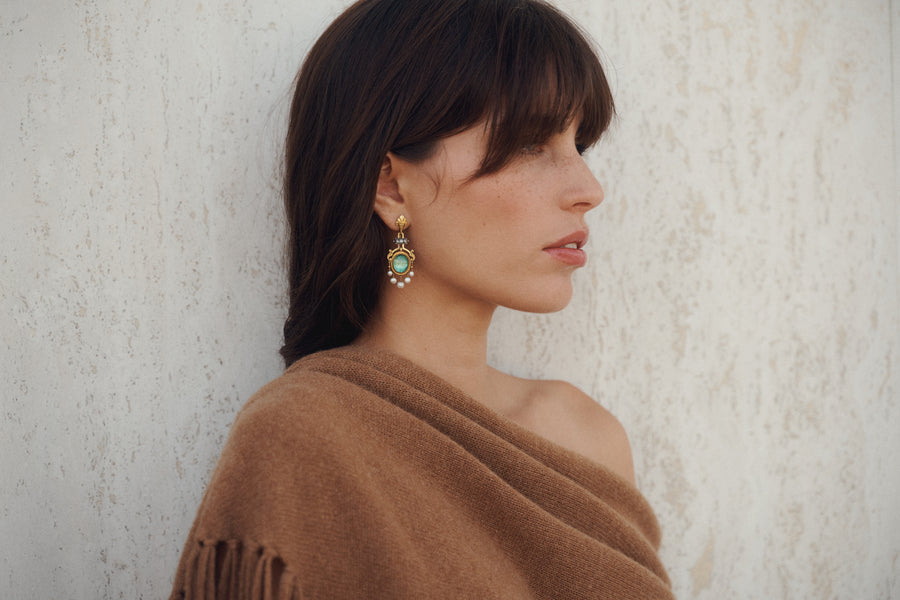 Emerald, Fine Pearls, Diamonds Earrings - Galerie Pénélope