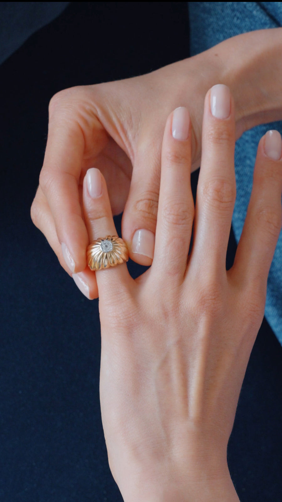 Diamond on Gold and Platinum Gaudron Ball Ring - Galerie Pénélope