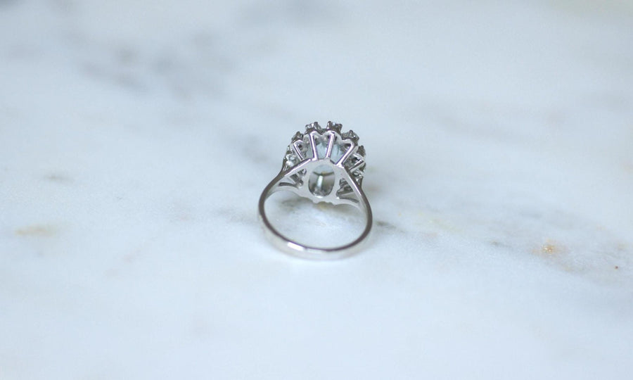Aquamarine Ring Surrounded by Diamonds on White Gold - Galerie Pénélope