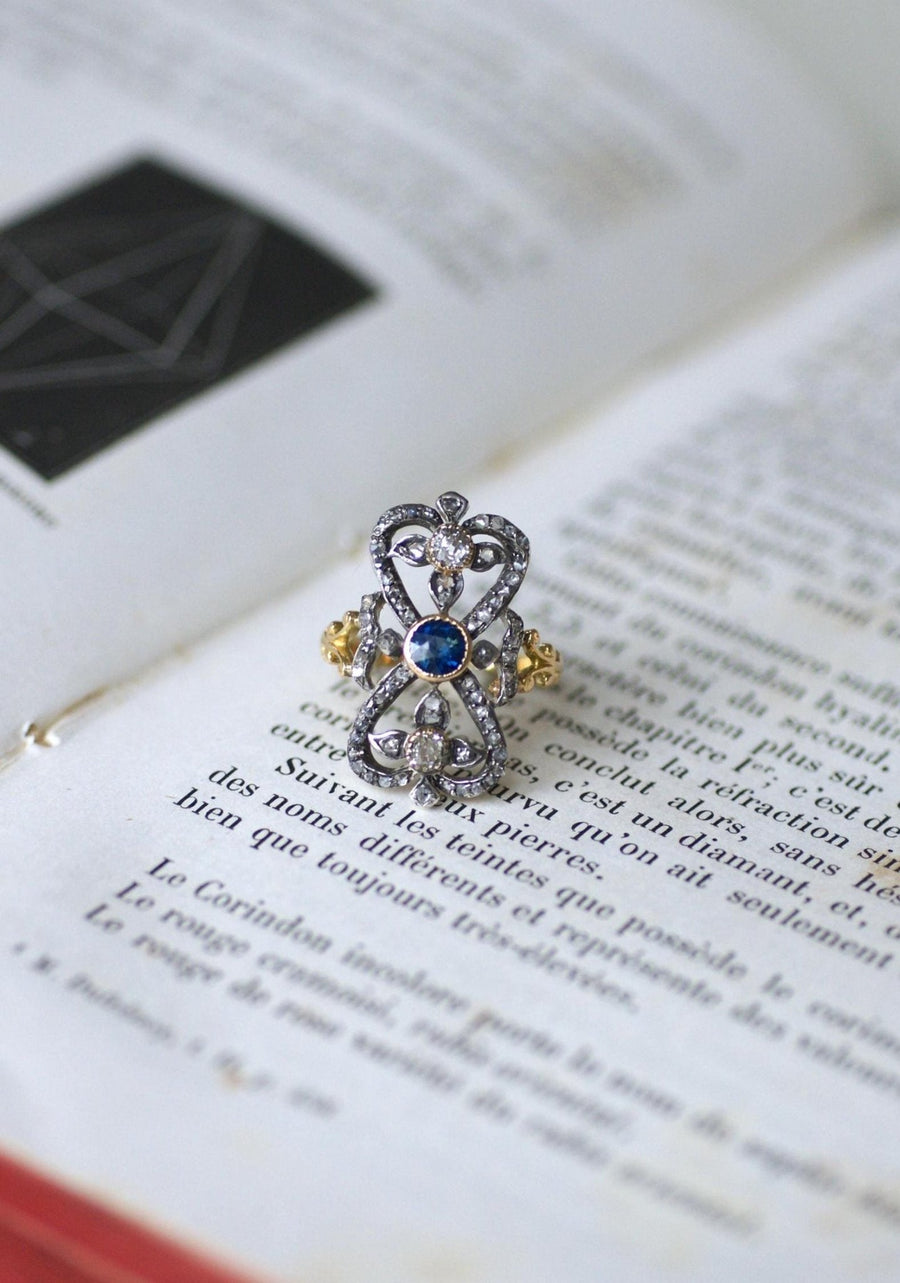 Antique Sapphire and Diamond Ring on Yellow Gold and Silver - Galerie Pénélope