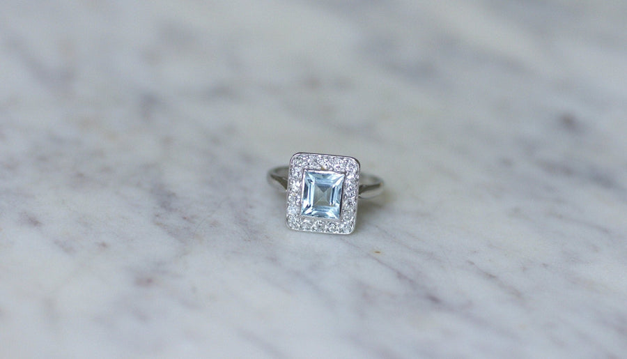 Art Deco Aquamarine and Diamond Ring - Galerie Pénélope