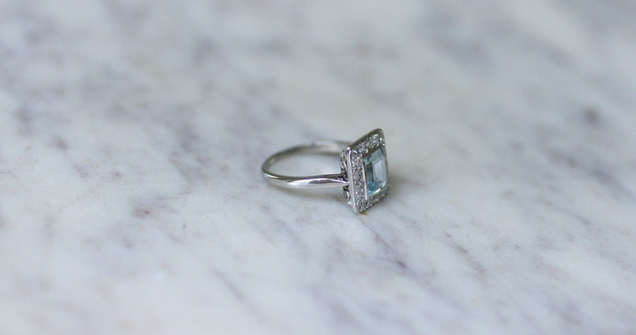 Art Deco Aquamarine and Diamond Ring - Galerie Pénélope