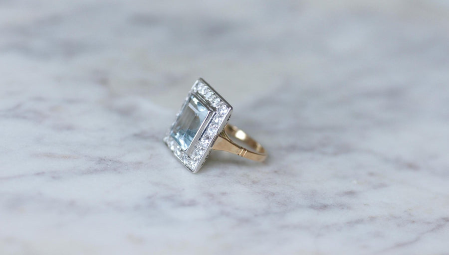 Art Deco Aquamarine and Diamond Ring - Galerie Pénélope