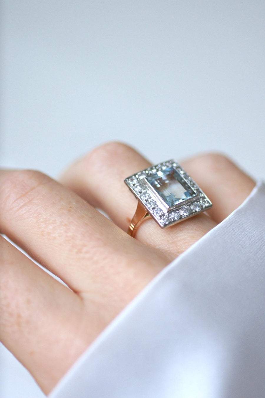 Art Deco Aquamarine and Diamond Ring - Galerie Pénélope