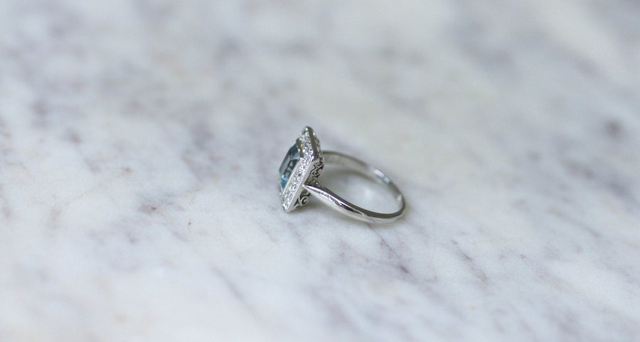 Art Deco Aquamarine and Diamond Ring - Galerie Pénélope