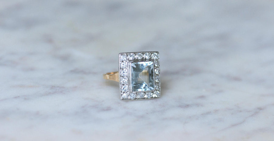 Art Deco Aquamarine and Diamond Ring - Galerie Pénélope