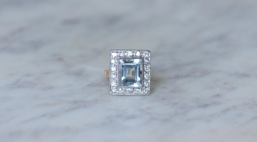 Art Deco Aquamarine and Diamond Ring - Galerie Pénélope