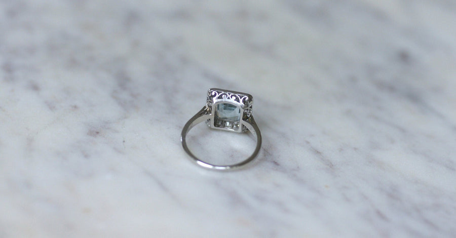 Art Deco Aquamarine and Diamond Ring - Galerie Pénélope