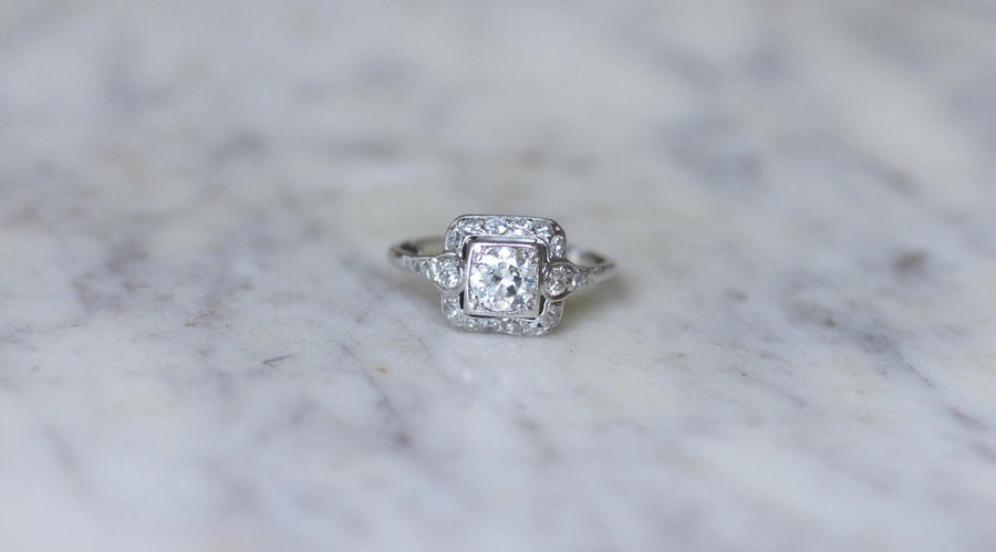 Square Art Deco Diamond Ring 1.45 Cts - Galerie Pénélope