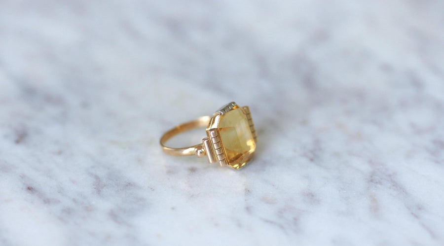 Art Deco Citrine on Yellow and White Gold Ring - Galerie Pénélope