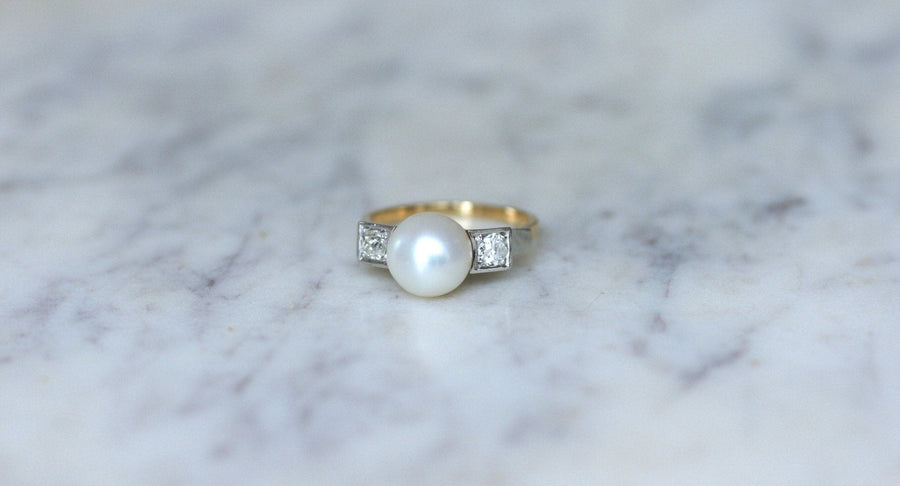 Art Deco Pearl and Diamond Ring - Galerie Pénélope