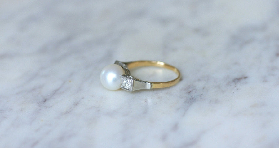 Art Deco Pearl and Diamond Ring - Galerie Pénélope