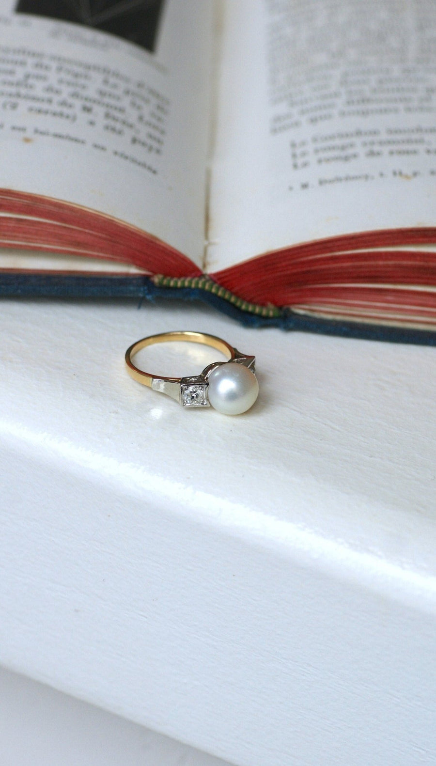 Art Deco Pearl and Diamond Ring - Galerie Pénélope