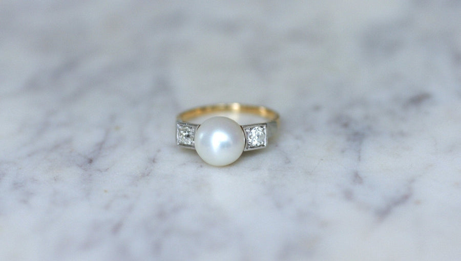 Art Deco Pearl and Diamond Ring - Galerie Pénélope