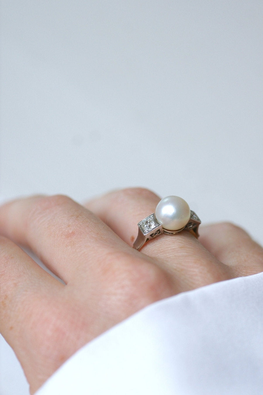 Art Deco Pearl and Diamond Ring - Galerie Pénélope