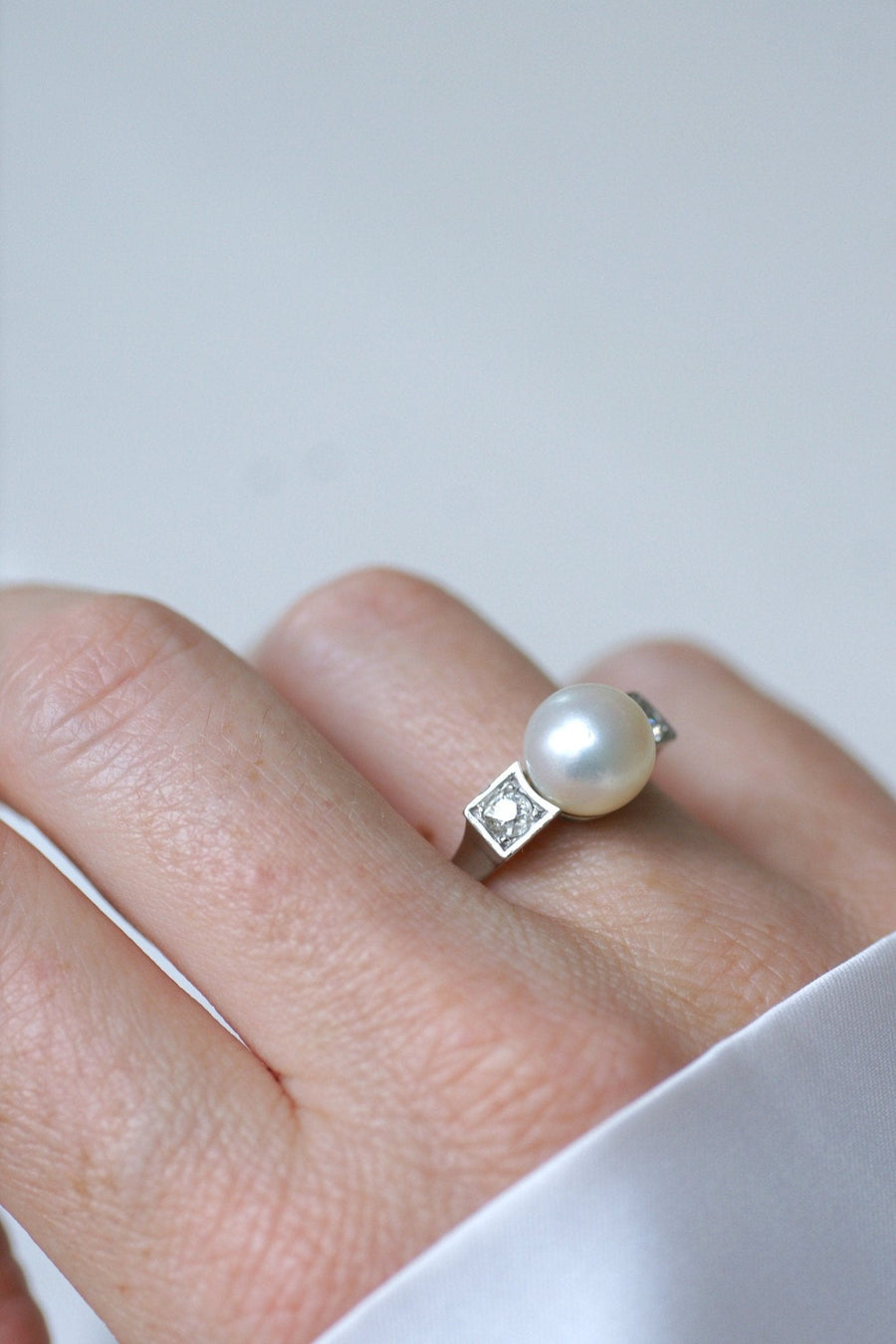 Art Deco Pearl and Diamond Ring - Galerie Pénélope