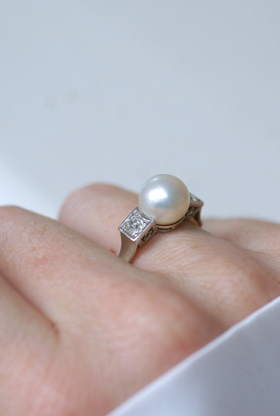 Art Deco Pearl and Diamond Ring - Galerie Pénélope