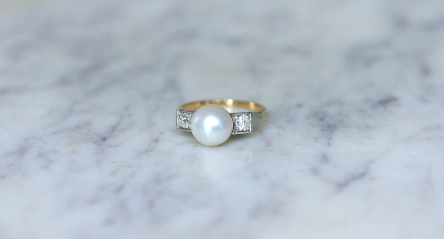 Art Deco Pearl and Diamond Ring - Galerie Pénélope