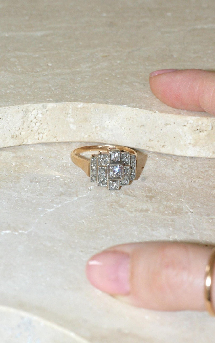 Art Deco Tank Escalier Diamants Ring - Galerie Pénélope