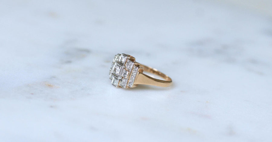 Art Deco Tank Escalier Diamants Ring - Galerie Pénélope
