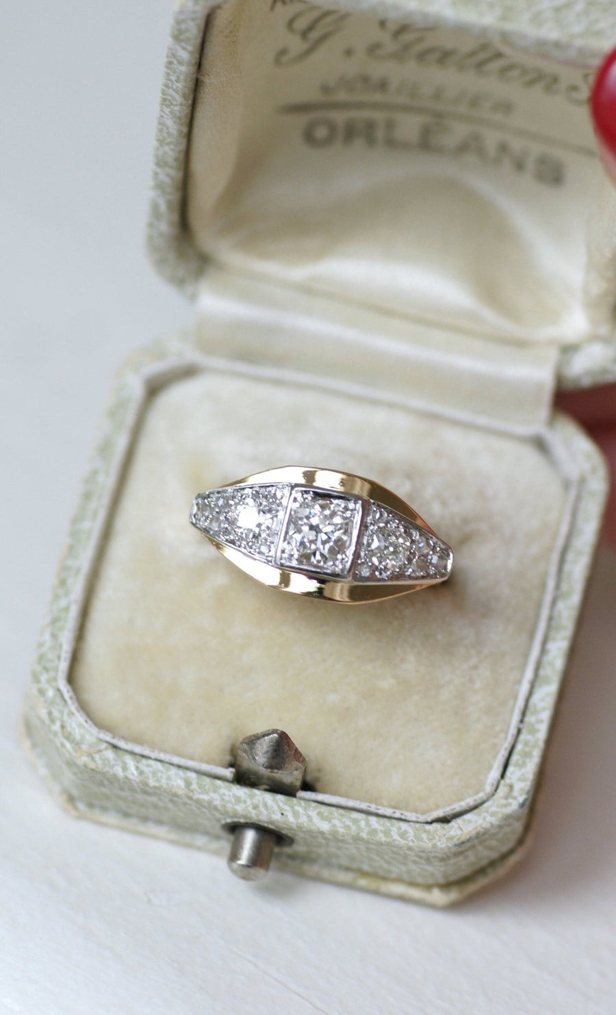 Art Deco Diamond Band Ring on Rose Gold and Platinum - Galerie Pénélope