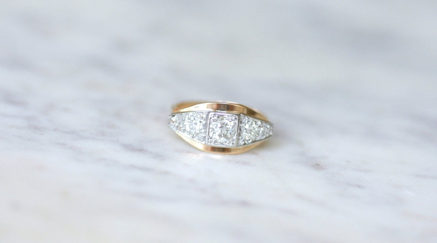 Art Deco Diamond Band Ring on Rose Gold and Platinum - Galerie Pénélope