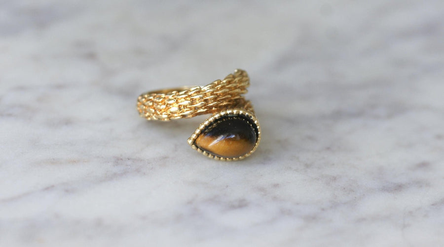 Boucheron Yellow Gold Bohemian Snake and Tiger Eye Ring - Galerie Pénélope