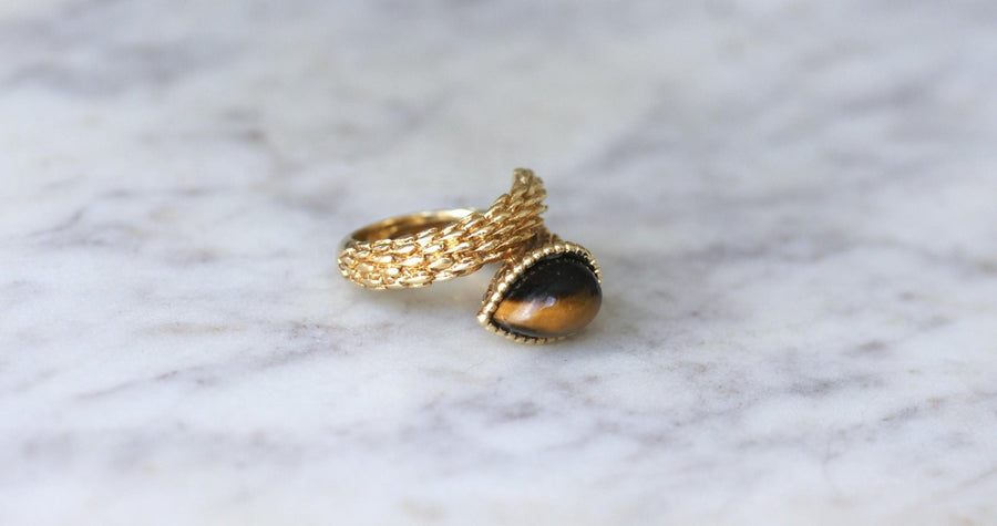 Boucheron Yellow Gold Bohemian Snake and Tiger Eye Ring - Galerie Pénélope