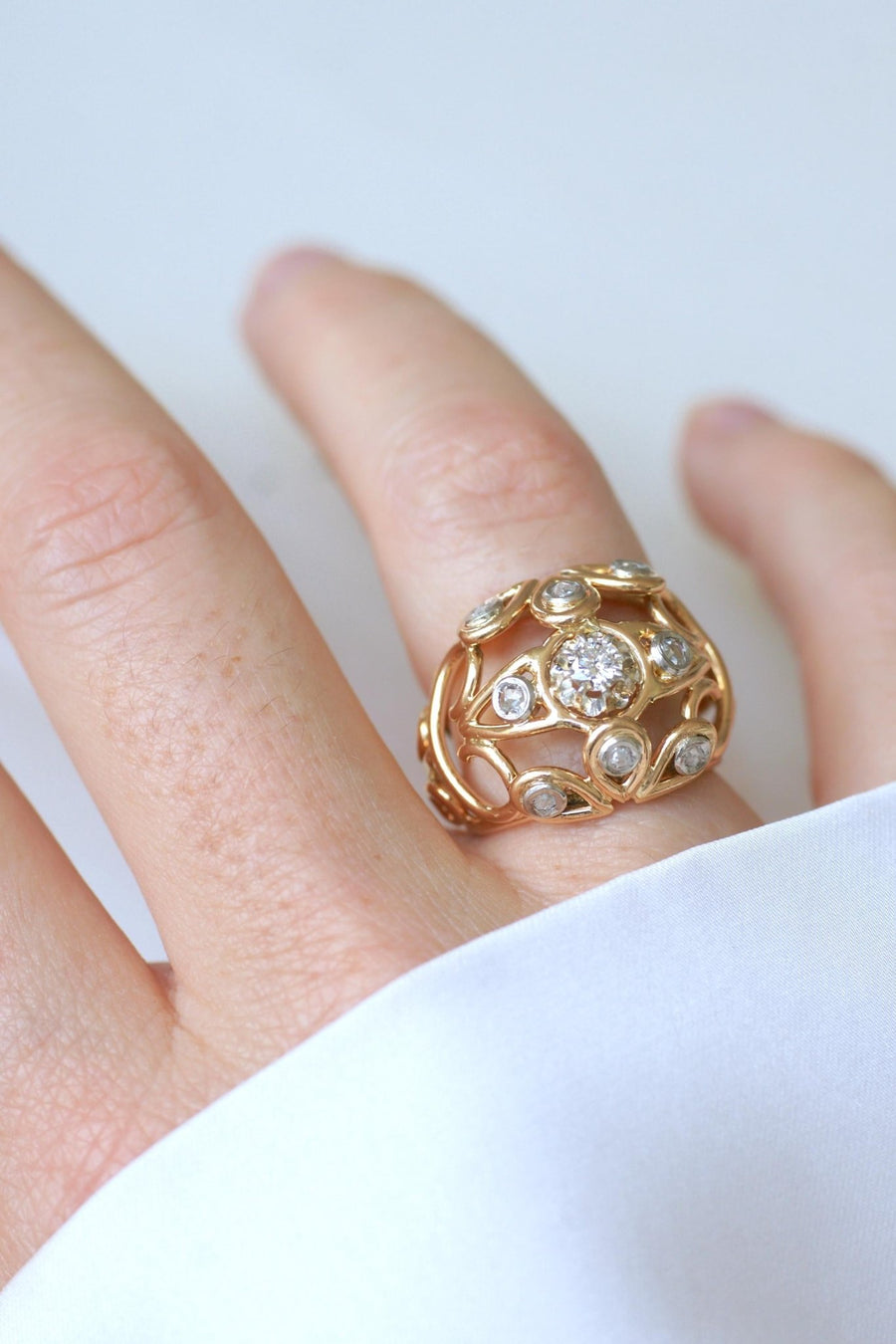 Boule Cocktail Fil Rose Gold and Diamonds Ring - Galerie Pénélope