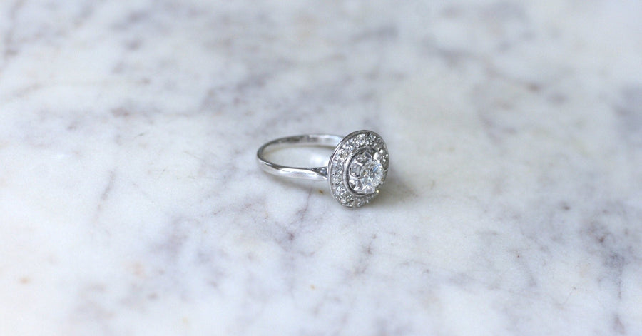 Art Deco Diamond Target Ring on Gold and Platinum - Galerie Pénélope