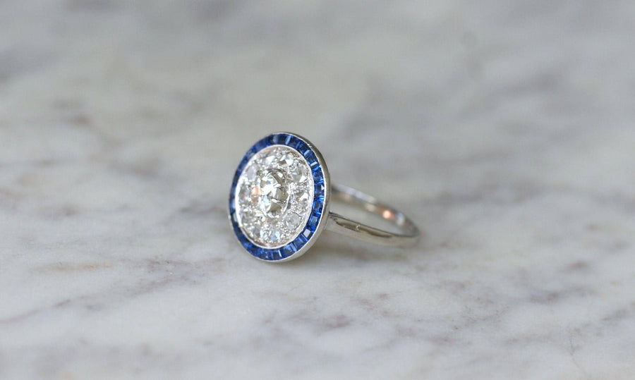 Art Deco Sapphire and Diamond Target Ring - Galerie Pénélope