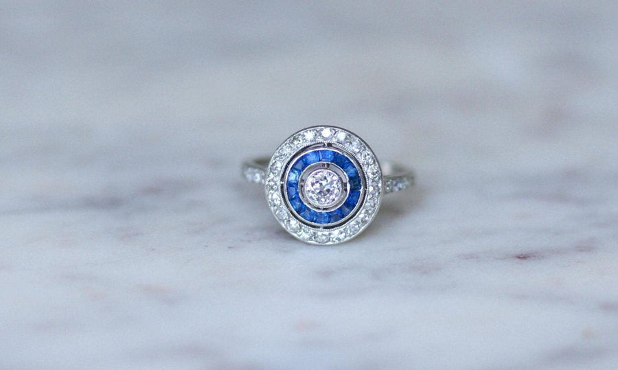 Art Deco Sapphire and Diamond Target Ring - Galerie Pénélope