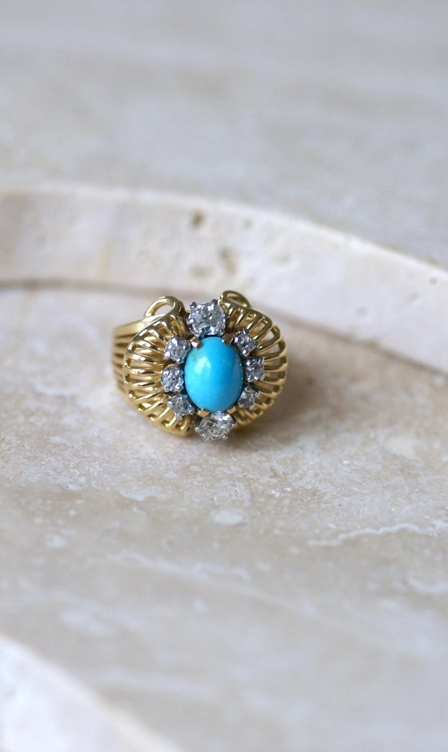 Turquoise and Yellow Gold Diamond Cocktail Ring - Galerie Pénélope