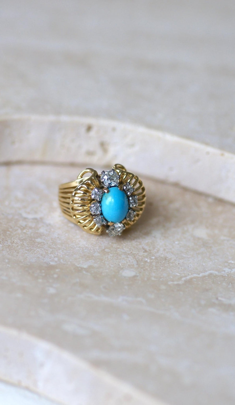 Turquoise and Yellow Gold Diamond Cocktail Ring - Galerie Pénélope