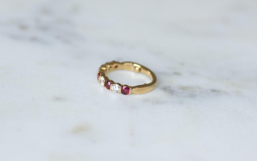 Ruby and Diamond Half Wedding Ring on Yellow Gold - Galerie Pénélope