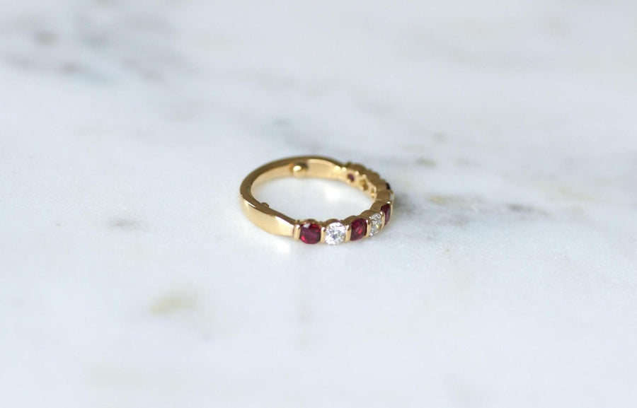 Ruby and Diamond Half Wedding Ring on Yellow Gold - Galerie Pénélope