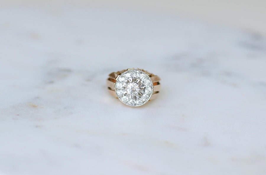 Ring Dôme Diamants 2,40 Cts Rose Gold and Platinum 40's - Galerie Pénélope