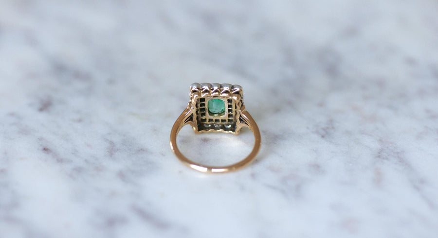 Colombian Emerald Ring Double Surrounded by Diamonds - Galerie Pénélope