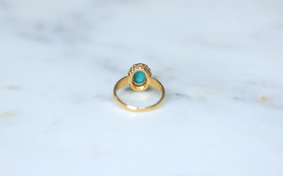 Antique Daisy Ring Turquoise Diamonds Yellow Gold - Galerie Pénélope