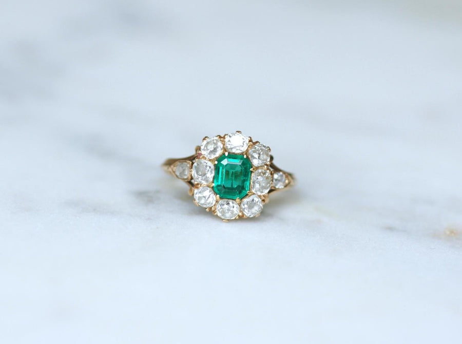 Marguerite Colombian Emerald and Diamonds on Rose Gold Ring - Galerie Pénélope