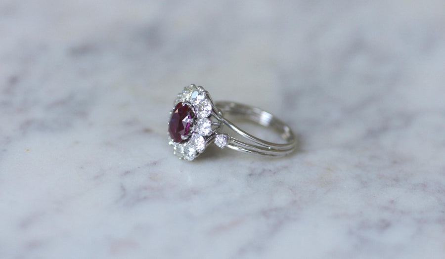 Daisy Ring Unheated Birman Ruby 1.60 Cts and Diamonds - Galerie Pénélope