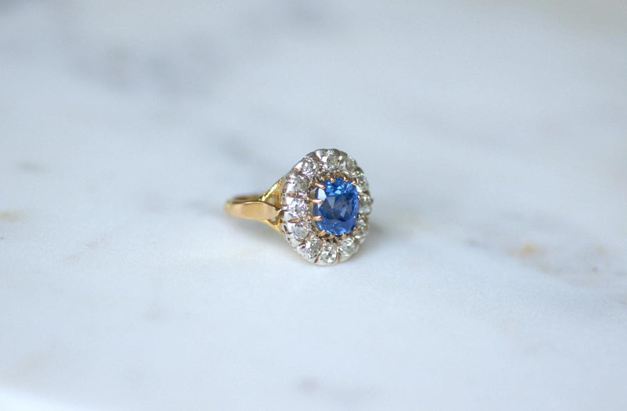 Ceylon Sapphire 4.50 Cts Daisy Ring with Diamonds - Galerie Pénélope